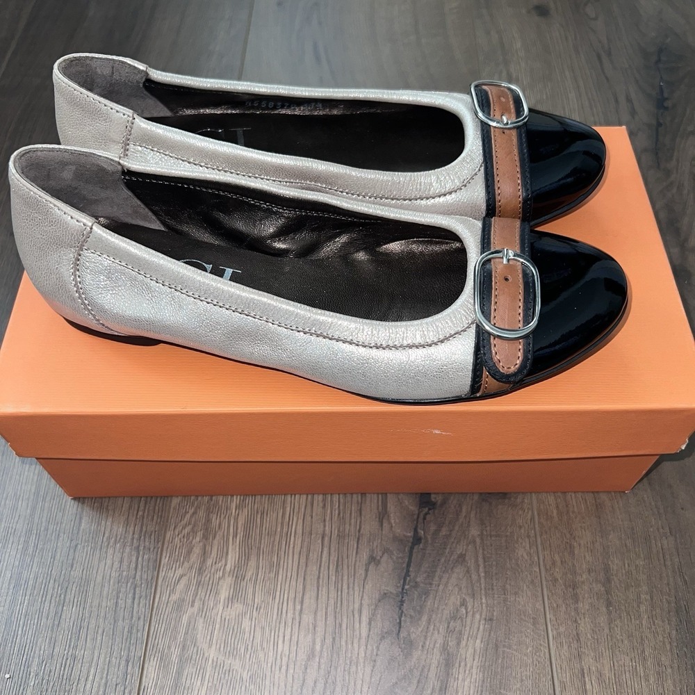 AGL ATTILIO GIUSTI LEOMBRUNI Metallic Taupe Silver Ballet Fats SIZE 37.5 New